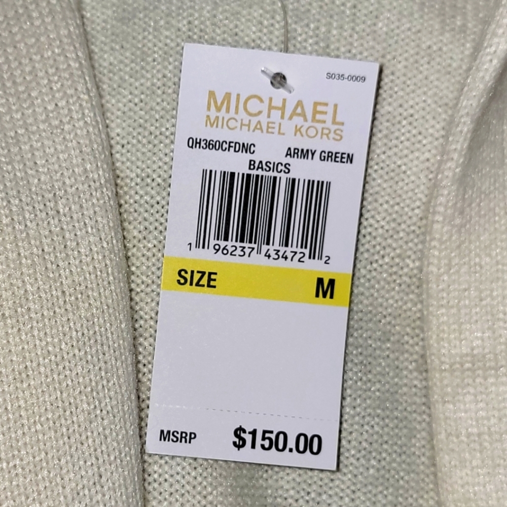 Michael Kors Cream and Army Green Open Front Cardigan - Picture 6 of 6
